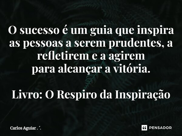⁠O sucesso é um guia que inspira as pessoas a serem prudentes, a refletirem e a agirem para alcançar a vitória. Livro: O Respiro da Inspiração... Frase de Carlos Aguiar . ..