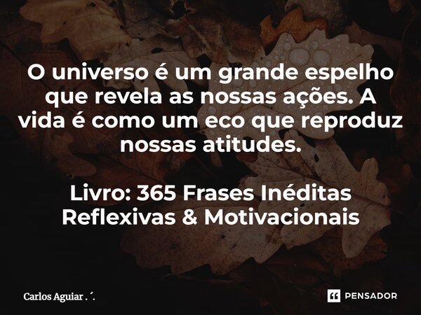 ⁠O universo é um grande espelho que revela as nossas ações. A vida é como um eco que reproduz nossas atitudes. Livro: 365 Frases Inéditas Reflexivas & Motiv... Frase de Carlos Aguiar . ..