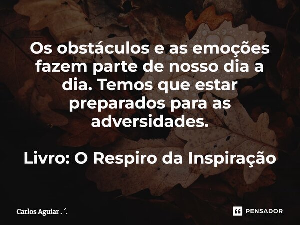 ⁠Os obstáculos e as emoções fazem parte de nosso dia a dia. Temos que estar preparados para as adversidades. Livro: O Respiro da Inspiração... Frase de Carlos Aguiar . ..