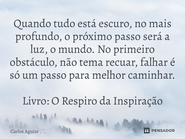 ⁠Quando tudo está escuro, no mais profundo, o próximo passo será a luz, o mundo. No primeiro obstáculo, não tema recuar, falhar é só um passo para melhor caminh... Frase de Carlos Aguiar . ..