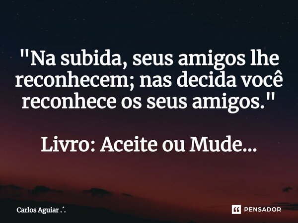 ⁠"Na subida, seus amigos lhe reconhecem; nas decida você reconhece os seus amigos." Livro: Aceite ou Mude...... Frase de Carlos Aguiar ...