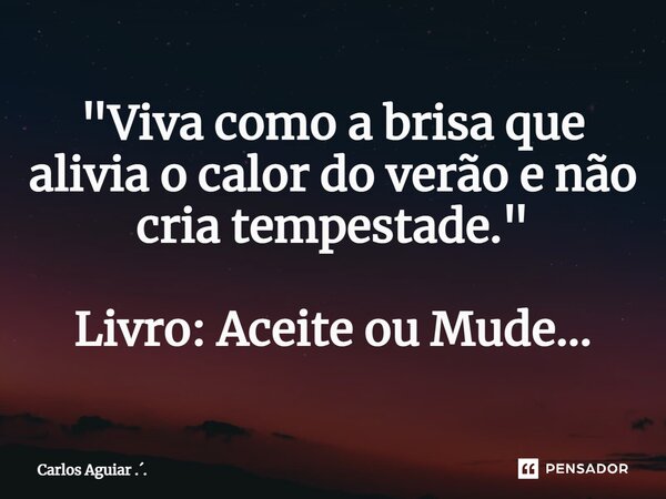 ⁠"Viva como a brisa que alivia o calor do verão e não cria tempestade." Livro: Aceite ou Mude...... Frase de Carlos Aguiar ...