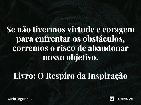 ⁠Se não tivermos virtude e coragem para enfrentar os obstáculos, corremos o risco de abandonar nosso objetivo. Livro: O Respiro da Inspiração... Frase de Carlos Aguiar . ..