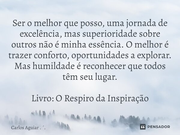 Ser o melhor que posso, uma jornada de excelência, mas superioridade sobre outros não é minha essência. O melhor é trazer conforto, oportunidades a explorar. M... Frase de Carlos Aguiar . ..
