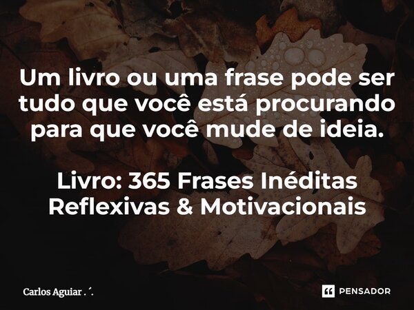 ⁠Um livro ou uma frase pode ser tudo que você está procurando para que você mude de ideia. Livro: 365 Frases Inéditas Reflexivas & Motivacionais... Frase de Carlos Aguiar . ..