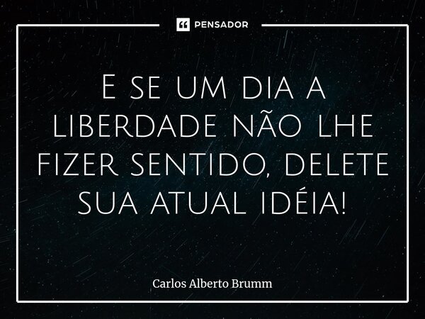 E se um dia a liberdade não lhe fizer sentido, delete sua atual idéia!... Frase de Carlos Alberto Brumm.