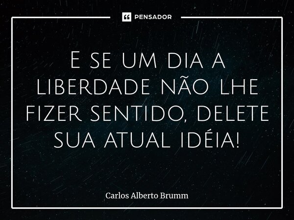 E se um dia a liberdade não lhe fizer sentido, delete sua atual idéia!... Frase de Carlos Alberto Brumm.