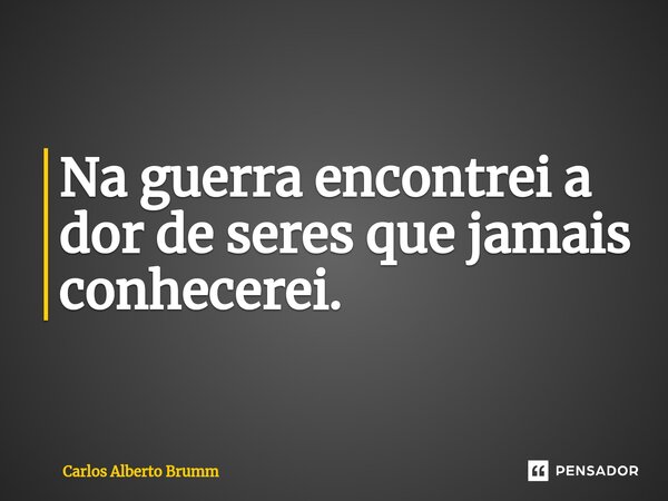 Na guerra encontrei a dor de seres que jamais conhecerei.... Frase de Carlos Alberto Brumm.