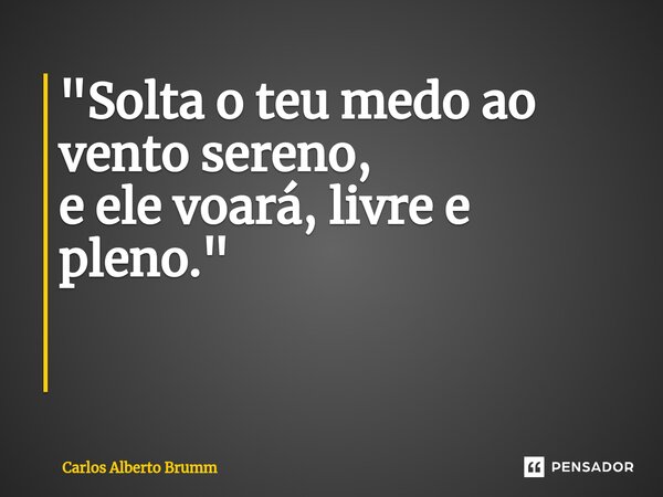 "Solta o teu medo ao vento sereno, e ele voará, livre e pleno." ⁠... Frase de Carlos Alberto Brumm.