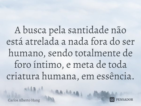 ⁠A busca pela santidade não está atrelada a nada fora do ser humano, sendo totalmente de foro íntimo, e meta de toda criatura humana, em essência.... Frase de Carlos Alberto Hang.