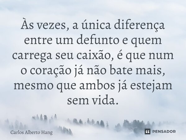 ⁠Às vezes, a única diferença entre um defunto e quem carrega seu caixão, é que num o coração já não bate mais, mesmo que ambos já estejam sem vida.... Frase de Carlos Alberto Hang.