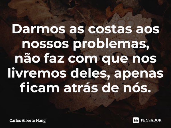 ⁠Darmos as costas aos nossos problemas, não faz com que nos livremos deles, apenas ficam atrás de nós.... Frase de Carlos Alberto Hang.