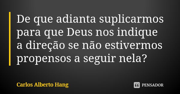 De que adianta suplicarmos para que Deus nos indique a direção se não estivermos propensos a seguir nela?... Frase de Carlos Alberto Hang.