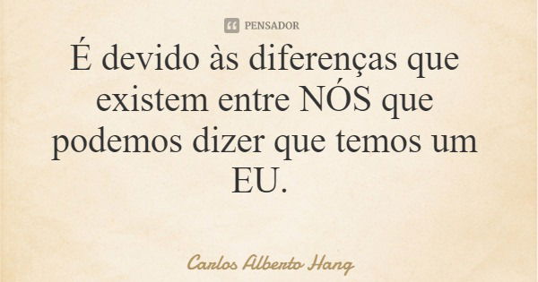 É devido às diferenças que existem entre NÓS que podemos dizer que temos um EU.... Frase de Carlos Alberto Hang.