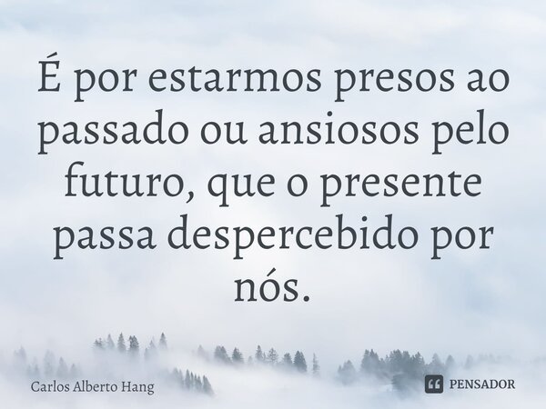 ⁠É por estarmos presos ao passado ou ansiosos pelo futuro, que o presente passa despercebido por nós.... Frase de Carlos Alberto Hang.