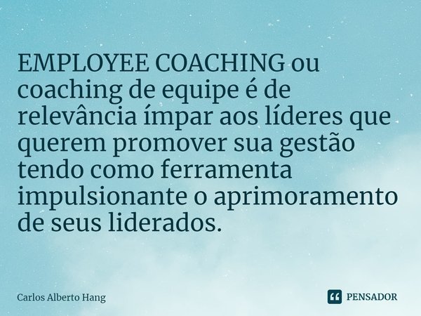 ⁠EMPLOYEE COACHING ou coaching de equipe é de relevância ímpar aos líderes que querem promover sua gestão tendo como ferramenta impulsionante o aprimoramento de... Frase de Carlos Alberto Hang.