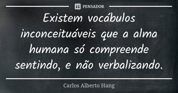 Existem vocábulos inconceituáveis que a alma humana só compreende sentindo, e não verbalizando.... Frase de Carlos Alberto Hang.