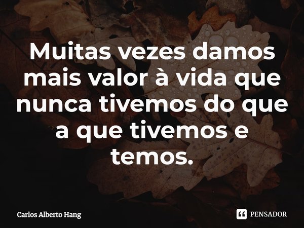 ⁠Muitas vezes damos mais valor à vida que nunca tivemos do que a que tivemos e temos.... Frase de Carlos Alberto Hang.