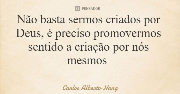 Não basta sermos criados por Deus, é preciso promovermos sentido a criação por nós mesmos... Frase de Carlos Alberto Hang.