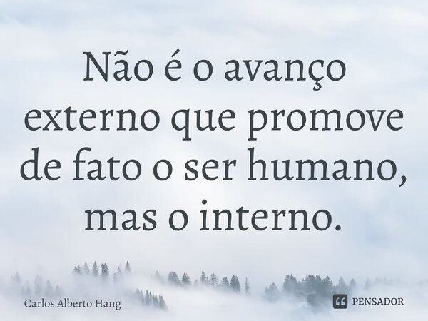 ⁠Não é o avanço externo que promove de fato o ser humano, mas o interno.... Frase de Carlos Alberto Hang.
