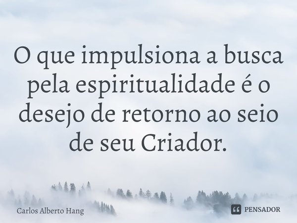 ⁠O que impulsiona a busca pela espiritualidade é o desejo de retorno ao seio de seu Criador.... Frase de Carlos Alberto Hang.