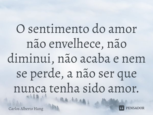 ⁠O sentimento do amor não envelhece, não diminui, não acaba e nem se perde, a não ser que nunca tenha sido amor.... Frase de Carlos Alberto Hang.