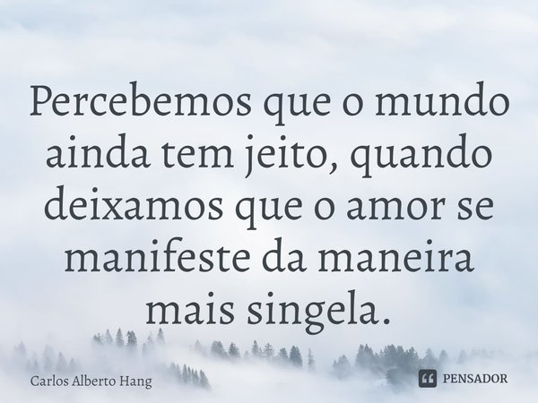 Percebemos que o mundo ainda tem jeito, quando deixamos que o amor se manifeste da maneira mais singela.... Frase de Carlos Alberto Hang.