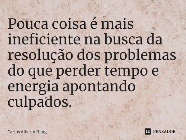 ⁠Pouca coisa é mais ineficiente na busca da resolução dos problemas do que perder tempo e energia apontando culpados.... Frase de Carlos Alberto Hang.
