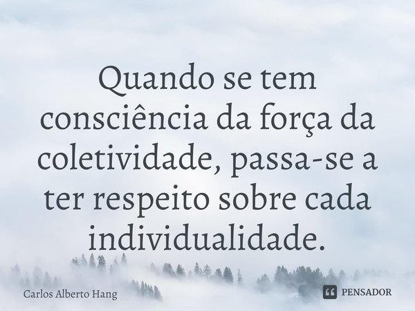 ⁠Quando se tem consciência da força da coletividade, passa-se a ter respeito sobre cada individualidade.... Frase de Carlos Alberto Hang.