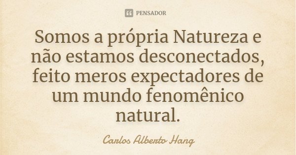Somos a própria Natureza e não estamos desconectados, feito meros expectadores de um mundo fenomênico natural.... Frase de Carlos Alberto Hang.