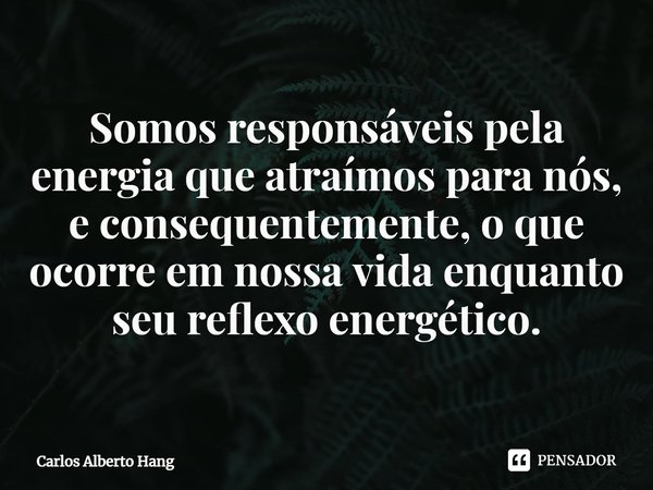 ⁠Somos responsáveis pela energia que atraímos para nós, e consequentemente, o que ocorre em nossa vida enquanto seu reflexo energético.... Frase de Carlos Alberto Hang.