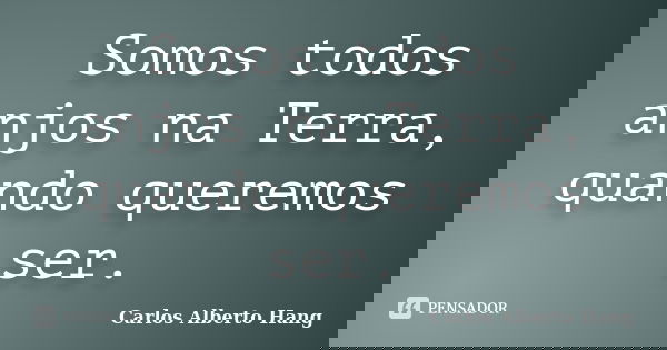 Somos todos anjos na Terra, quando queremos ser.... Frase de Carlos Alberto Hang.