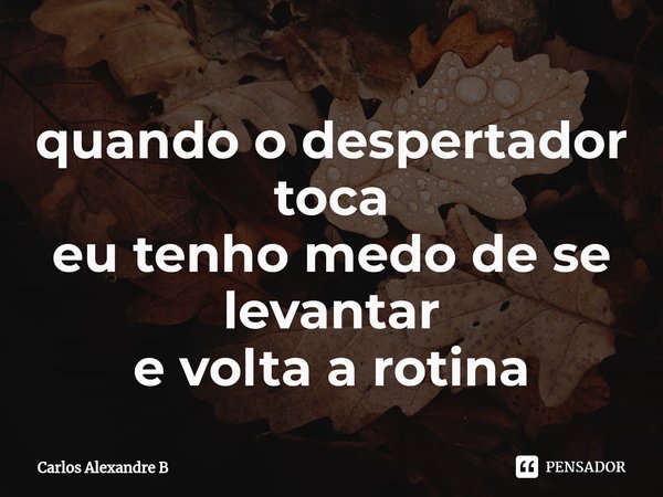 ⁠quando o despertador toca
eu tenho medo de se levantar
e volta a rotina... Frase de Carlos Alexandre B.