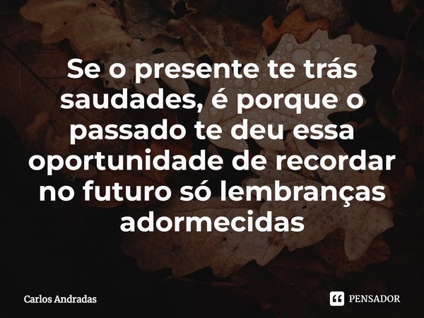 Se o presente te trás saudades, é porque o passado te deu essa oportunidade de recordar no futuro só lembranças adormecidas⁠... Frase de Carlos Andradas.