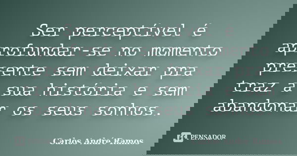 Ser perceptível é aprofundar-se no momento presente sem deixar pra traz a sua história e sem abandonar os seus sonhos.... Frase de Carlos André Ramos.