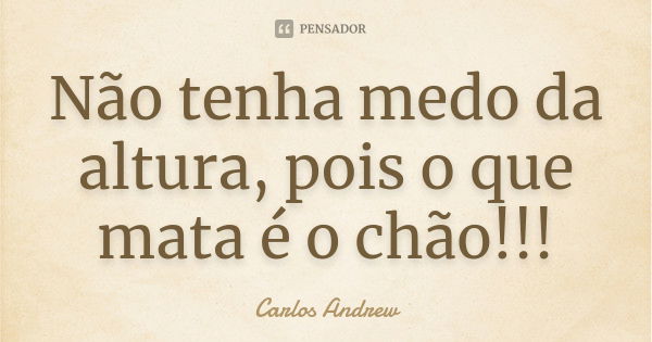 Não tenha medo da altura, pois o que mata é o chão!!!... Frase de Carlos Andrew.