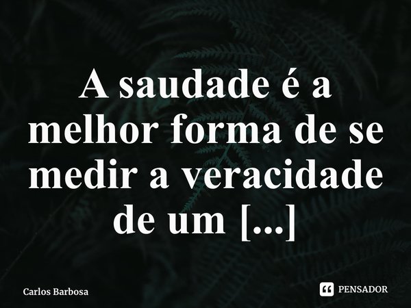 ⁠A saudade é a melhor forma de se medir a veracidade de um sentimento.... Frase de Carlos Barbosa.