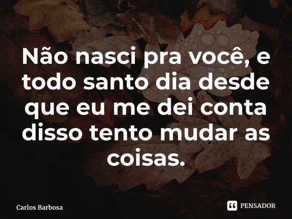 ⁠Não nasci pra você, e todo santo dia desde que eu me dei conta disso tento mudar as coisas.... Frase de Carlos Barbosa.