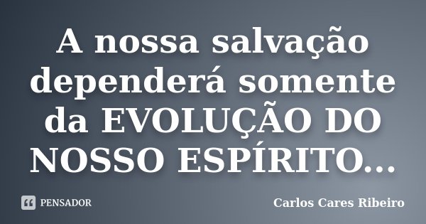 A nossa salvação dependerá somente da EVOLUÇÃO DO NOSSO ESPÍRITO...... Frase de Carlos Cares Ribeiro.