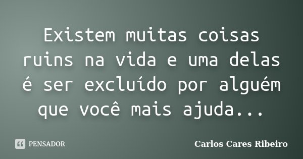 Existem muitas coisas ruins na vida e uma delas é ser excluído por alguém que você mais ajuda...... Frase de Carlos Cares Ribeiro.