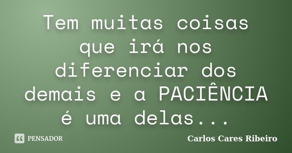 Tem muitas coisas que irá nos diferenciar dos demais e a PACIÊNCIA é uma delas...... Frase de Carlos Cares Ribeiro.