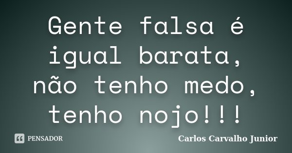 Gente falsa é igual barata, não tenho medo, tenho nojo!!!... Frase de Carlos Carvalho Junior.