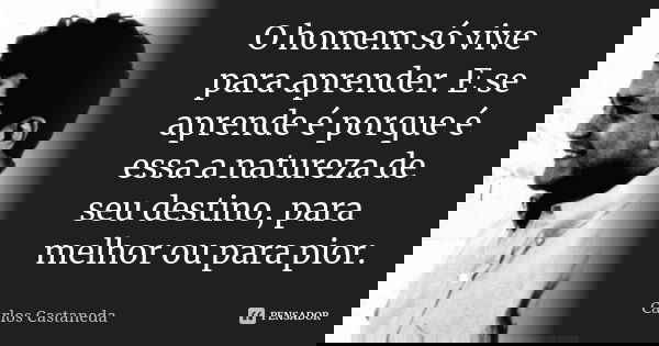 O homem só vive para aprender. E se aprende é porque é essa a natureza de seu destino, para melhor ou para pior.... Frase de Carlos Castaneda.