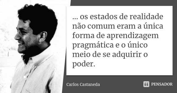 ... os estados de realidade não comum eram a única forma de aprendizagem pragmática e o único meio de se adquirir o poder.... Frase de Carlos Castaneda.