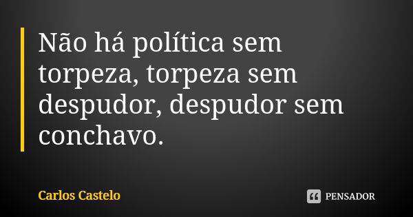 Não há política sem torpeza, torpeza sem despudor, despudor sem conchavo.... Frase de Carlos Castelo.