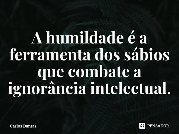 ⁠A humildade é a ferramenta dos sábios que combate a ignorância intelectual.... Frase de Carlos Dantas.