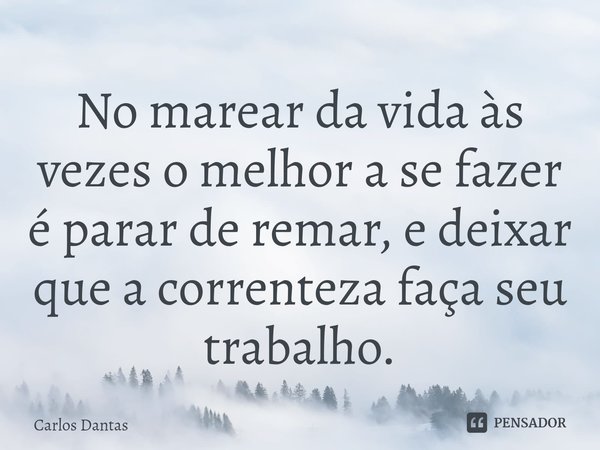 ⁠No marear da vida às vezes o melhor a se fazer é parar de remar, e deixar que a correnteza faça seu trabalho.... Frase de Carlos Dantas.