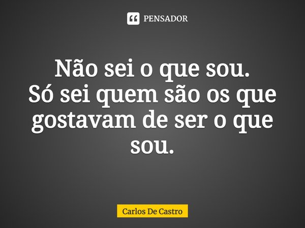 Não sei o que sou.
Só sei quem são os que gostavam de ser o que sou.⁠... Frase de Carlos de Castro.