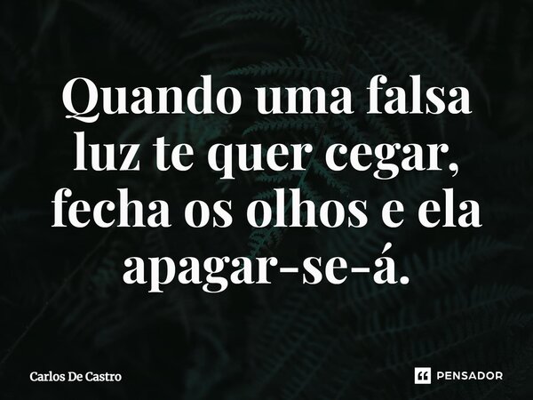⁠Quando uma falsa luz te quer cegar, fecha os olhos e ela apagar-se-á.... Frase de Carlos de Castro.
