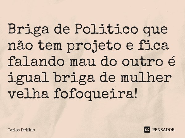 Briga de ⁠Politico que não tem projeto e fica falando mau do outro é igual briga de mulher velha fofoqueira!... Frase de Carlos Delfino.